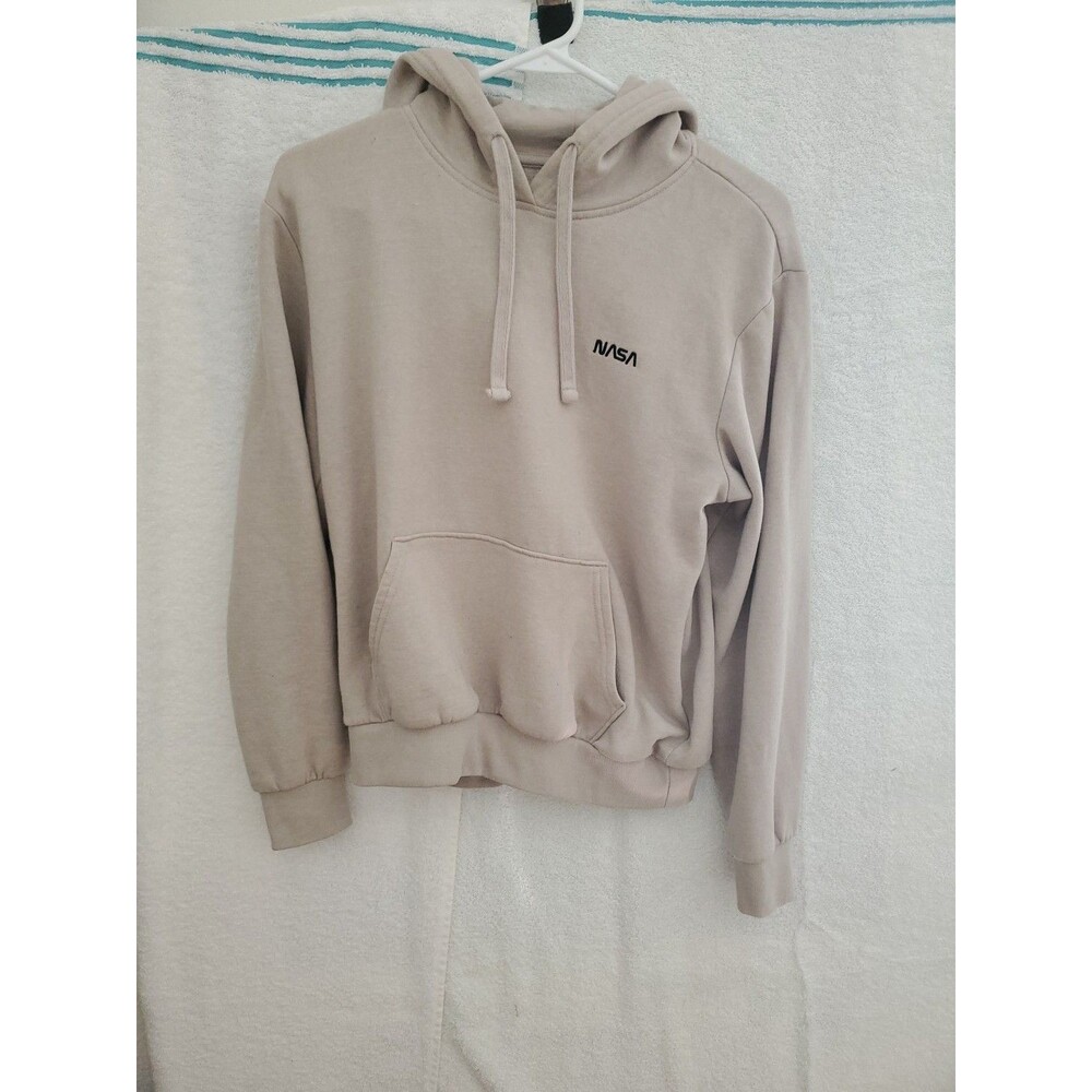 Divided Mens Pullover NASA Hoodie Size XS Beige Tan Cotton Stretch Sweatshirt